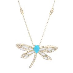 This exquisite CIRARI dragonfly pendant with chain is a celebration of nature's splendor and is bound to draw admiration. It beautifully displays 43 dazzling brilliant-cut round diamonds, elegantly shaped mother-of-pearls and, at the center, a vibrant 6x4mm pear-shape turquoise. It's made of luxurious 14K yellow gold with a polished finish that offers across-the-room gleam. The versatile design adds a touch of glamour and radiance to any outfit. Mens Gold Jewelry, Dragonfly Pendant, Italian Jewelry, Pendant With Chain, Coin Jewelry, White Mark, Mother Pearl, Silver Turquoise, Turquoise Sterling Silver