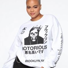 Wore This 1 Or 2 Times, Still Looks New. Edgy White Winter Top, Edgy White Tops For Winter, Edgy White Top For Fall, Loungewear Fashion, Loungewear Outfits, Fashion Nova Outfits, Hoodies For Women, White Graphic Tee, Notorious Big