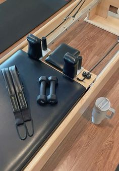 the gym equipment is neatly organized and ready to be used