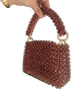 Rectangular Beaded Bag As Fashion Accessory, Rectangular Beaded Bag For Fashion Accessory, Beaded Rectangular Bag For Fashion Accessory, Brown Rectangular Embellished Bag, Square Brown Party Bags, Beaded Brown Shoulder Bag Gift, Brown Beaded Pouch Bag, Brown Beaded Handheld Bag, Handheld Brown Beaded Bag