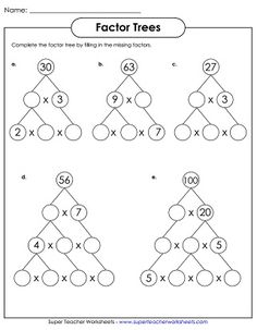 the worksheet for factoring fraction numbers to make it look like a tree