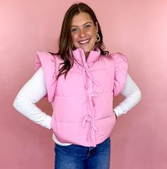 Pretty in PINK 🩷 It’s time to layer up & this puffer vest is a must have for your cold day looks! Come see us in store or shop with us online! Shop now —> https://maddiebea.com/products/lovely-day-ruffle-puffer-vest?_pos=1&_psq=Lovely+day&_ss=e&_v=1.0