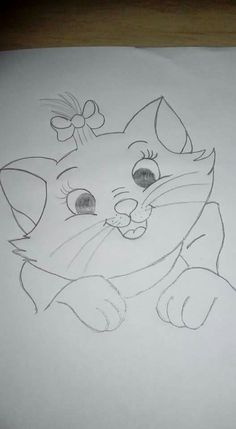 a drawing of a cat with a bow on its head