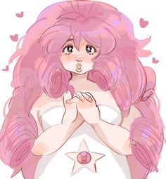 a drawing of a girl with pink hair holding her hands in front of her chest