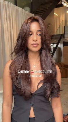 Wine Brunette Hair, Haircolour For Brown Girl, Mocha Cherry Hair Color, Cola Hair Color Brown, Cherry Red Brunette Hair, Hair Color Inspo For Brown Skin, Cherry Cola Brunette Hair, Cherry Red Hair Brown Skin, Brown Girls Hair Color Ideas