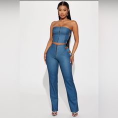 Product Details: Color: Blue Pant Set Tube Top Front Zipper Back Cut Outs Straight Leg Zipper Closure Side Cut Outs Stretch 95% Polyester 5% Spandex Imported 70 Fashion, Leopard Print Pants, Floral Print Pants, Wide Leg Dress Pants, Fashion Nova Pants, 60 Fashion, Hoodie Set, Bell Bottom Pants, Cropped Blazer