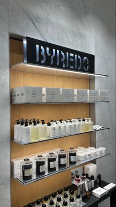 the display case is filled with many different products