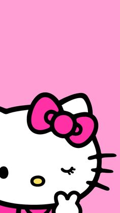 a hello kitty wallpaper with a pink bow on it's head and chest