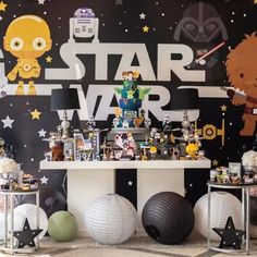 a star wars themed party with toys and decorations