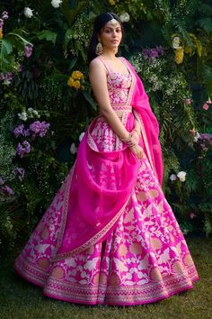 Buy Fuchsia Lehenga And Blouse Raw Silk Patchwork Embroidered Floral Set For Women by Shyam Narayan Prasad Online at Aza Fashions. Golden Lehenga, Lehenga And Blouse, Orange Lehenga, Silk Patchwork, Patchwork Embroidery, Tuxedo Accessories, Raw Silk Lehenga, Lehenga Designs Simple, Summer Bride