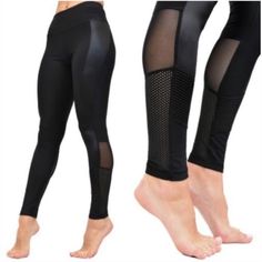 Brand New With Tag. Size L. Polyester And Spandex. High Waist. Waist: 14" Rise: 10.5" Inseam: 26" Leg Opening: 4.5" Black Elastic Athleisure Leggings, Fitted Activewear With Mesh Back For Spring, Spring Fitted Activewear With Mesh Back, Black Elastic Workout Leggings, Black Elastic Sports Pants, Elastic Black Gym Leggings, Elastic Black Leggings For Gym, Black Elastic Gym Leggings, Nylon Leggings With Mesh Back