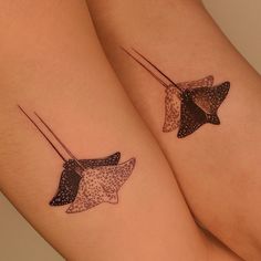 two tattoos on the legs of women with different shapes and sizes, one has a star