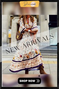 Fashion Printed Bohemian Long Dress Bohemian Fall Vacation Dresses, Fall Bohemian Vacation Dresses, Fall Bohemian Boho Dress For Vacation, Fall Vacation Bohemian Dresses, Bohemian Beige Long Sleeve Maxi Dress, Beige Boho Dress For Fall Vacation, Beige Long Sleeve Bohemian Maxi Dress, Spring Beige Maxi Boho Dress, Beige Maxi Boho Dress For Spring