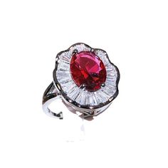 Color: KYRA01832 Size: Adjustable Opening Style: Europe and America Red Open Flower Ring, Red Crystal Party Ring, Peacock Feather Ring, Womens Jewelry Trends, Feather Ring, Red Eye, Wedding Anniversary Rings, Trendy Ring, Rhinestone Ring