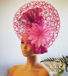 Kentucky Derby Fascinator Structured, chic shocking / hot pink criss-cross woven material. Berry pink silk and matching feathers. Easy-to-wear headband fascinator makes a statement, and can be worn to a myriad of events: Easter, Bridal, Derby-Wear, Del Mar Races, Hat Contests, Church, Gala, Kentucky Derby, Melbourne Cup, High Tea, Weddings, Cocktail Parties, Weddings, and More.  Some customization available as this is made-to-order; please message with your requests to see if we can meet your needs. Please note: this one particular piece is made-to-order, and has an extended handling time.  *FREE SHIPPING  For more STATEMENT JEWELRY and HANDMADE HATS go to www.aimeesfuller.com Aimee Fuller has been a trusted online seller since 1999, and is excited to bring her creations back to Etsy.  Tho Pink Fitted Hat With High Crown, Pink Fitted Hat With Structured Crown, Pink Fitted Headpiece With Structured Crown, Pink Fitted Costume Hat With Structured Crown, Pink Fitted Headpiece For Royal Ascot, Pink High Crown Mini Hats For Party, Pink Fitted Costume Hat With Short Brim, Chic Pink Fitted Mini Hats, Pink Fitted Fascinator For Kentucky Derby