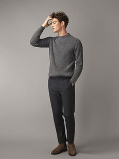 JERSEY LANA/CASHMERE ESTRUCTURA  -  Massimo Dutti -  F/W2018 Minimal Stil, Minimalist Moda, Mens Smart Casual Outfits, Mens Business Casual Outfits, Minimalist Fashion Men, Stylish Men Casual, Mens Casual Dress Outfits, Men Stylish Dress, Mens Outfit Inspiration