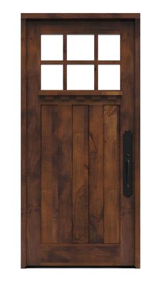 the front door is made from wood and has glass panels on each side, along with an iron handle