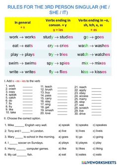 worksheet for the 3rd person singular