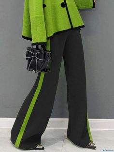 OrcaJump - Urban Loose Color Block Long Pants with High Elasticity and Straight Leg Design Luxury Full-length Solid Color Pants, Modern Full-length Stretch Pants, Glamorous Full-length Stretch Pants, Solid Color Micro-elastic Long Pants, Multicolor Stretch Full-length Pants, Loose Style, Type Of Pants, Leg Design, Straight Pants