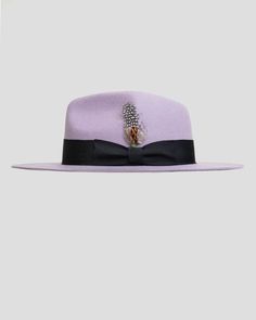 SG Ferguson Fedora Hat - Lavender + Black – Southern Gents Luxury Men's Boater Hat For Vacation, Luxury Casual Black Fedora, Luxury Gentleman’s Fedora With Flat Brim, Luxury Summer Fedora With Curved Brim, Luxury Blue Fedora For Summer, Luxury Fitted Fedora For Travel, Luxury Adjustable Fedora For Summer, Luxury Formal Hat Bands For Men, Luxury Wide Brim Fedora For Travel