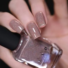 Prancer - Elegant Fawn Beige Holographic Nail Polish by ILNP Taupe Nail Colors Shades, Beige Sparkly Nails, Inlp Polish Colors, Glitter Nude Acrylic Nails, Taupe Nails With Glitter, Neutral Classy Nails, Fall Wedding Nails For Guest, Glittery Nude Nails, Neutral Winter Nails