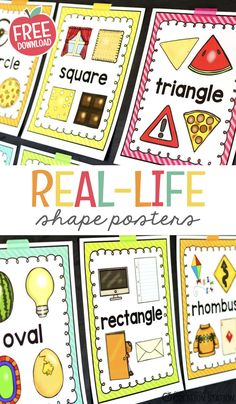 the real life shape posters are displayed in front of each other with different shapes and sizes