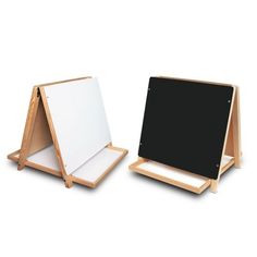 an easel with a blackboard and white board in it on a white background