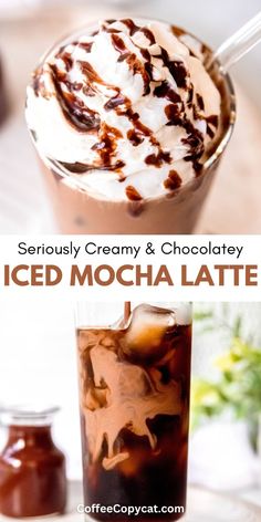 iced mocha latte with whipped cream and chocolate syrup