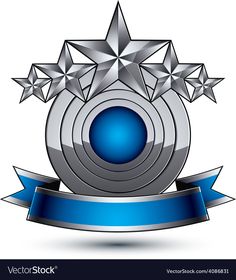 a blue ribbon with stars on it and a silver star in the center, as well as