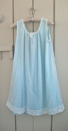 VINTAGE 60s 70s BABY BLUE CHIFFON SISSY NIGHTGOWN LINGERIE SZ~ M-L http://cgi.ebay.com/ws/eBayISAPI.dll?ViewItem&item=121317917855 Vintage Chiffon Nightgowns, 70s Pyjamas, 60s Sleepwear, 70s Sleepwear, Vintage Nightgown Aesthetic, 60s Loungewear, Frilly Nightgown, 90s Nightgown