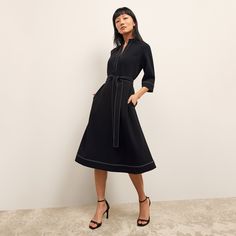 Lauleh Dress - Everyday Crepe :: Black Dress Everyday, Mm Lafleur, Board Meeting, Contrast Top, Everyday Dresses, Crepe Fabric, Dress Suits, Office Outfits, Work Fashion