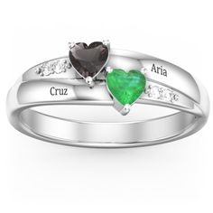 Sterling Silver Double Heart Gemstone Ring with Accents | Jewlr Heart-shaped May Birthstone Promise Ring, Silver Heart Cut Ring For Anniversary Gift, Silver Heart Cut Ring For Anniversary, Heart-shaped Promise Ring With May Birthstone, Sterling Silver Double Heart Ring With Birthstone, Silver Heart-shaped Birthstone Ring With Gemstone, Silver Heart Cut Birthstone Promise Ring, Heart-shaped Birthstone Ring For Promise, Silver Birthstone Ring For Anniversary Gift