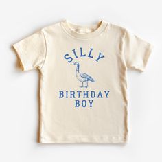 This cute Silly Goose Birthday Boy tee is 100% cotton, has a tear away tag for your child's comfort and comes in 2 natural Bella Canvas colors. In sizes 2T-5T, make this cute silly goose birthday tshirt the best addition to your child's silly goose birthday party! DETAILS .100% Cotton .Bella Canvas tee .Tear away label .Runs true to size .Props in any photos are not included and are for styling purposes only .Colors may slightly vary from styled photos  SIZING This graphic tee design will be pri One Silly Goose Birthday Party Boy, Cute Cotton T-shirt For Birthday, Silly Goose 1st Birthday, Personalized Graphic Tee For Birthdays, Personalized Graphic Tee For Birthday, Cotton Graphic Tee For Birthday Gift, Cute Cotton T-shirt For Birthday Gift, Cotton Graphic Tee For Birthday, Graphic Cotton Tee For Birthday