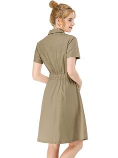 Shop Allegra K for summer safari dress cotton button down collar shirtdress you are looking for, get more women's dresses for yourelf. Order now! Free Returns! Collared Khaki Shirt Dress For Daywear, Solid Cotton Shirt Dress With Pockets, Collared Khaki Shirt Dress With Pockets, Solid Color Cotton Knee-length Shirt Dress, Khaki Collared Shirt Dress With Pockets, Casual Cotton Khaki Shirt Dress, Casual Khaki Cotton Shirt Dress, Summer Collared Khaki Shirt Dress, Summer Collared Shirt Dress In Khaki