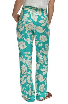 Classic straight legs punctuate these high-waist pants covered in tropical blooms. Zip fly with hook-and-bar closure Side-seam pockets Cotton lining 85% viscose, 15% polyamide Machine wash, line dry Imported Velvet Pants, High Rise Pants, Straight Leg Pants, High Waisted Pants, Top Brands, Black Pants, Wide Leg Pants, Full Length, Mango