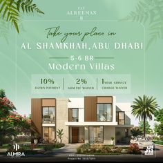 an advertisement for the al shamah, abudah modern villa