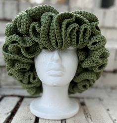 Handmade crochet beanie with ruffle brim. Crochet Ruffle, Skull Cap Beanie, Crochet Beanie, Skull Cap, Handmade Crochet, Shades Of Green, Caps Hats, Accessories Hats, Winter Hats