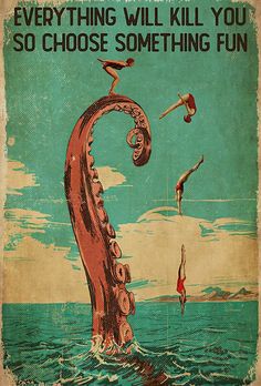 a poster with an octopus jumping out of the water