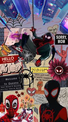 a collage of spider - man and other comic related items is featured in this image