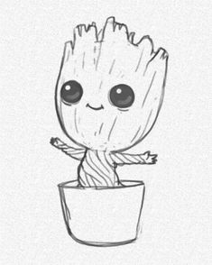 a drawing of baby groote in a pot