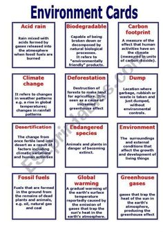 the different types of environmental cards for kids to use on their own school projects and activities