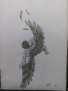 Fallen Anjel Icarus Tattoo, Fallen Angel Tattoo, Artsy Tattoos, Knife Tattoo, Tattoo Heart, Greek Mythology Tattoos, Men Tattoos, Angel Tattoo Designs