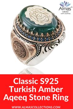 ONLY $99.99 + FREESHIPPING Litimed time ONLY while stocks last  Handcrafted in Turkey made in sizes 7-11.5, with prong setting and side stone are made from high-grade zircon. Using only high-grade 925 sterling silver and real Amber aqeeq agate Stone. It is made from scratch so it is created with attention to detail and comes in a gift box.  #usa #canada #uk #bahrain #eu #turkishring #kuwait #menfashion #islamicrings #muslimring #aqeeqrings #agatering #agatestone #muslimfashion #islamicgifts Sterling Rings, Turkish Rings, Ring Man, Men Rings, Woman's Fashion, Turkish Jewelry