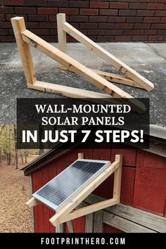 a red shed with the words wall mounted solar panels in just 7 steps on it