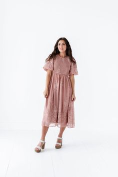 Mia Embroidered Smocked Dress In Salmon – Livy&Kate Clothing Blush Midi Dress, Dusty Pink Dresses, Curvy Swim, Light Salmon, Lace Overlay Dress, Overlay Dress, Curvy Dress, Smocked Dress, Lace Overlay