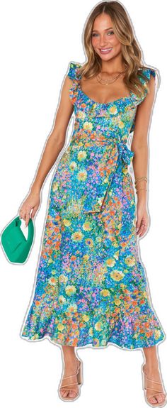 Square Neck Floral Midi Dress For Daywear, Square Neck Floral Maxi Dress For Spring, Floral Print Maxi Dress With Square Neck For Spring, Spring Midi Dress With Tie Straps For Garden Party, Garden Party Midi Dress With Tie Back, Knee-length Tie Back Midi Dress For Garden Party, Knee-length Midi Dress With Tie Back For Garden Party, Spring Floral Dress Square Neck For Brunch, Floral Square Neck Dress For Spring Day Out