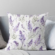 lavender flowers on a white background throw pillow