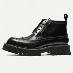 Men's Premium Leather Brogue Combat Boots - 100% Cowhide Lace-Up Ankle Boots with Chunky Sole for Stylish and Rugged Wear 2024 - ZAR R1586 Office Lace-up Boots With Brogue Detailing, Black Brogue Ankle Lace-up Boots, High Ankle Work Boots With Leather Sole For Fall, Lace-up Calf Leather Moto Boots With Rubber Sole, Business Lace-up Ankle-high Boots With Reinforced Heel, Business Ankle-high Lace-up Boots With Reinforced Heel, Ankle-high Lace-up Boots With Reinforced Heel For Business, Winter Lace-up Boots With Leather Sole And Pointed Toe, Black Wingtip Lace-up Boots For Fall