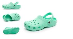 Green Slippers With Rubber Sole For Summer, Green Summer Slippers With Rubber Sole, Casual Flat Heel Beach Clogs, Flat Beach Clogs With Rubber Sole, Casual Green Flat Heel Flip Flops, Casual Green Flat-heel Flip Flops, Green Cushioned Clogs For Summer, Green Clogs With Cushioned Footbed For Summer, Comfortable Flat Clogs For Beach