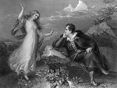 an illustration of a man and woman in the mountains